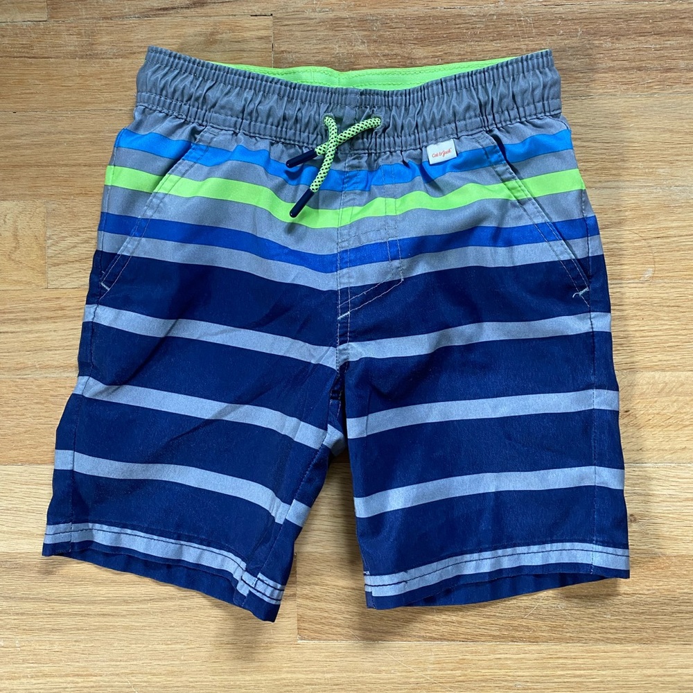 Cat & Jack boys blue and gray striped swim trunks. Size extra small (XS).